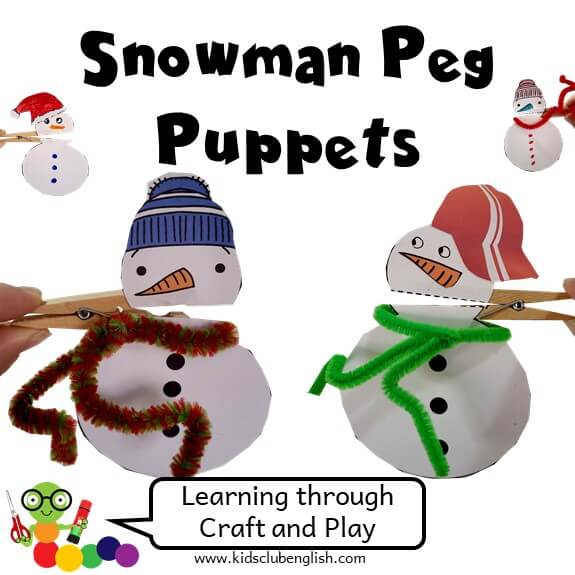 Snowman Peg Puppets Photographs of completed crafts on resource cover